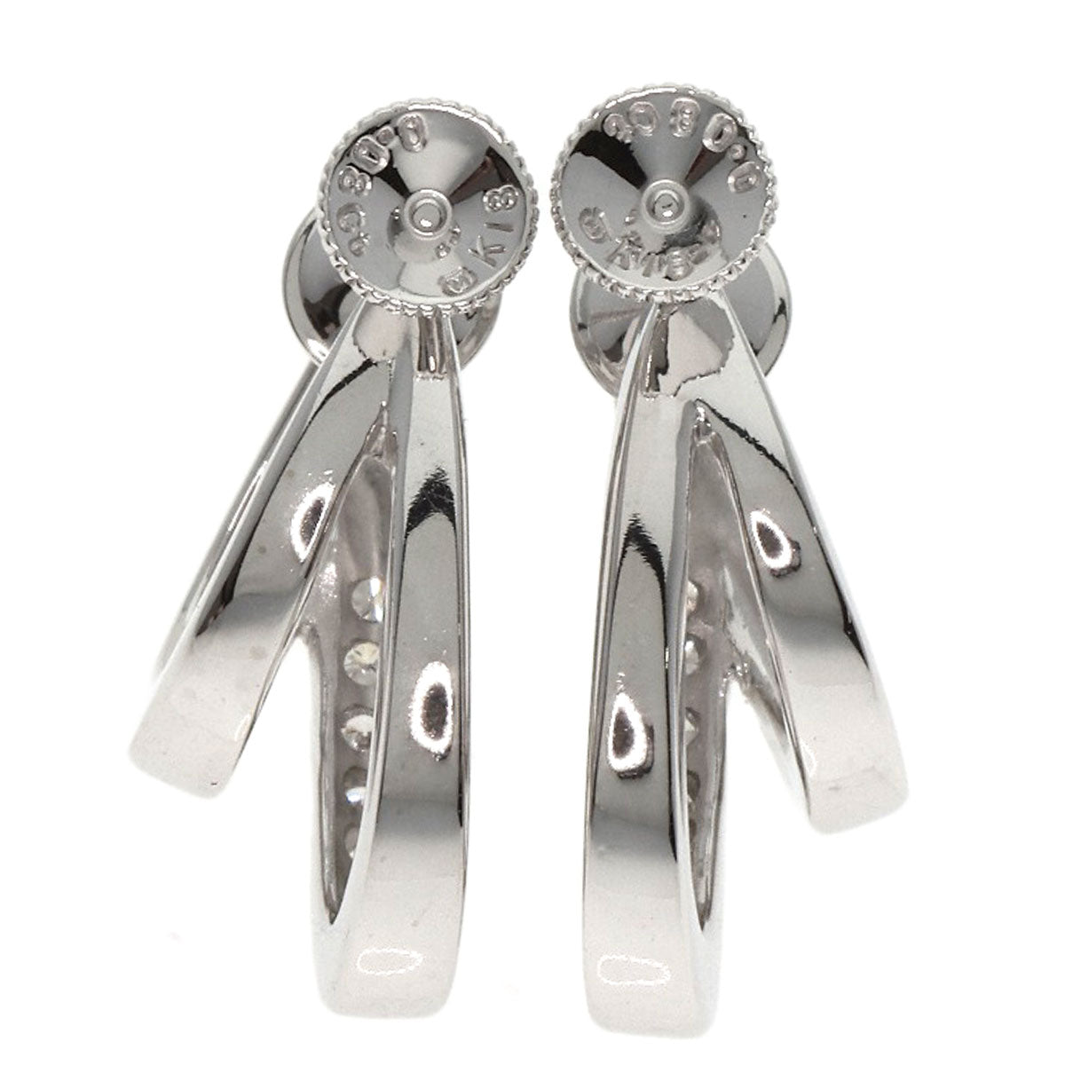 MIKIMOTO Double Hoop Diamond Earring K18 White Gold Ladies [Used]