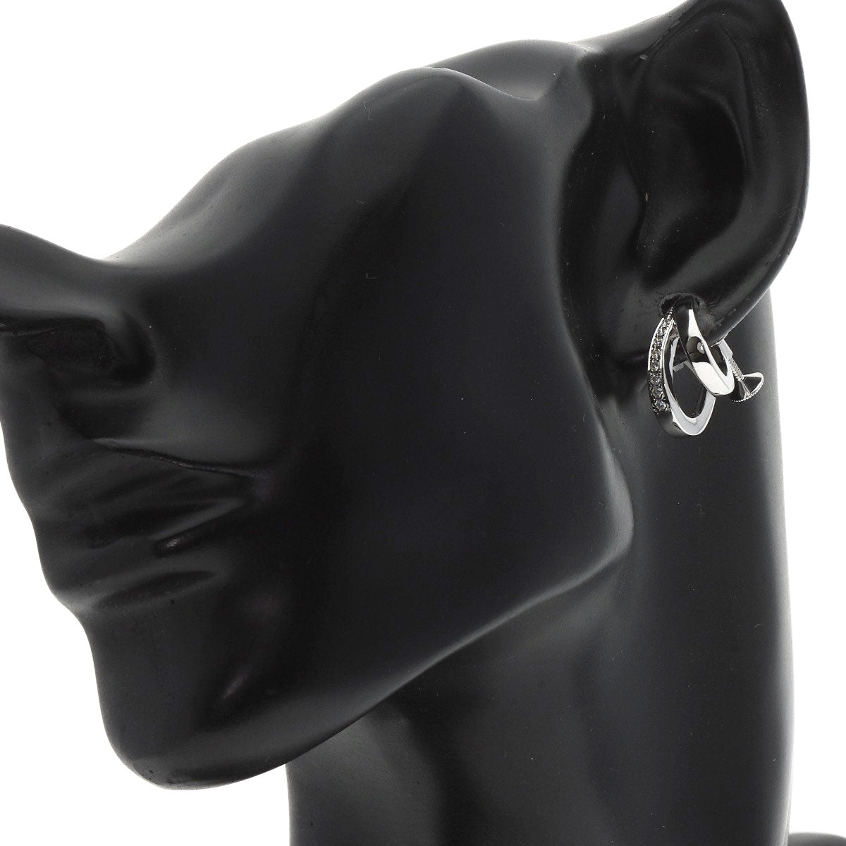 MIKIMOTO Double Hoop Diamond Earring K18 White Gold Ladies [Used]