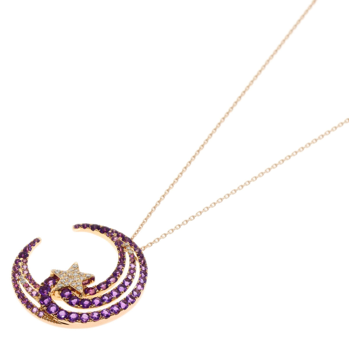 Ponte Vecchio Moon Amethyst Diamond Necklace K18 Pink Gold Ladies [Used]