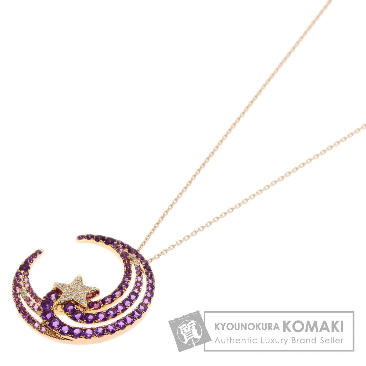 Ponte Vecchio Moon Amethyst Diamond Necklace K18 Pink Gold Ladies [Used]