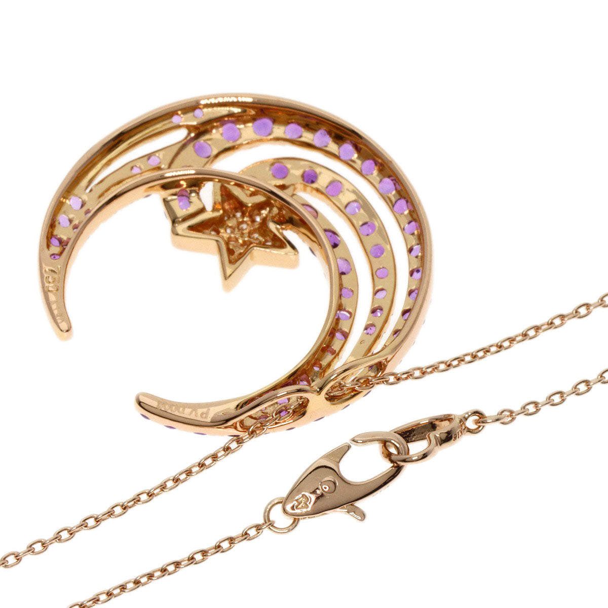 Ponte Vecchio Moon Amethyst Diamond Necklace K18 Pink Gold Ladies [Used]