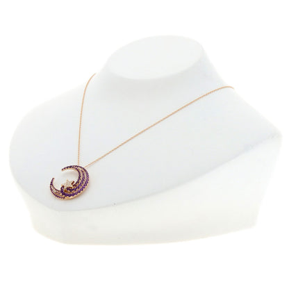 Ponte Vecchio Moon Amethyst Diamond Necklace K18 Pink Gold Ladies [Used]