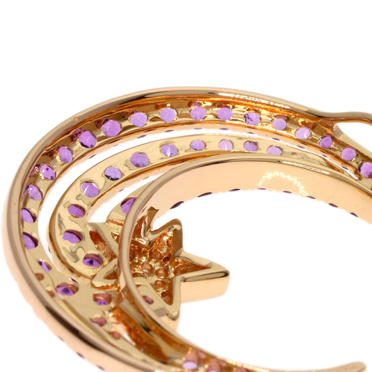 Ponte Vecchio Moon Amethyst Diamond Necklace K18 Pink Gold Ladies [Used]