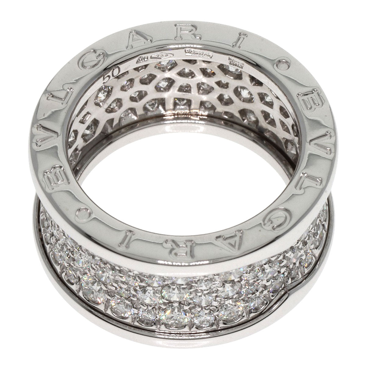 BVLGARI B.zero1 Full Pavé Diamond #50 Ring K18 White Gold Ladies [Used]