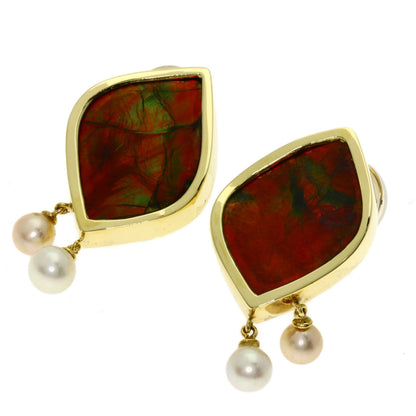 9.236ct Ammolite Pearl Pearl Earring K18 Yellow Gold 11.3g　Ladies