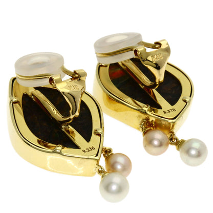 9.236ct Ammolite Pearl Pearl Earring K18 Yellow Gold 11.3g　Ladies