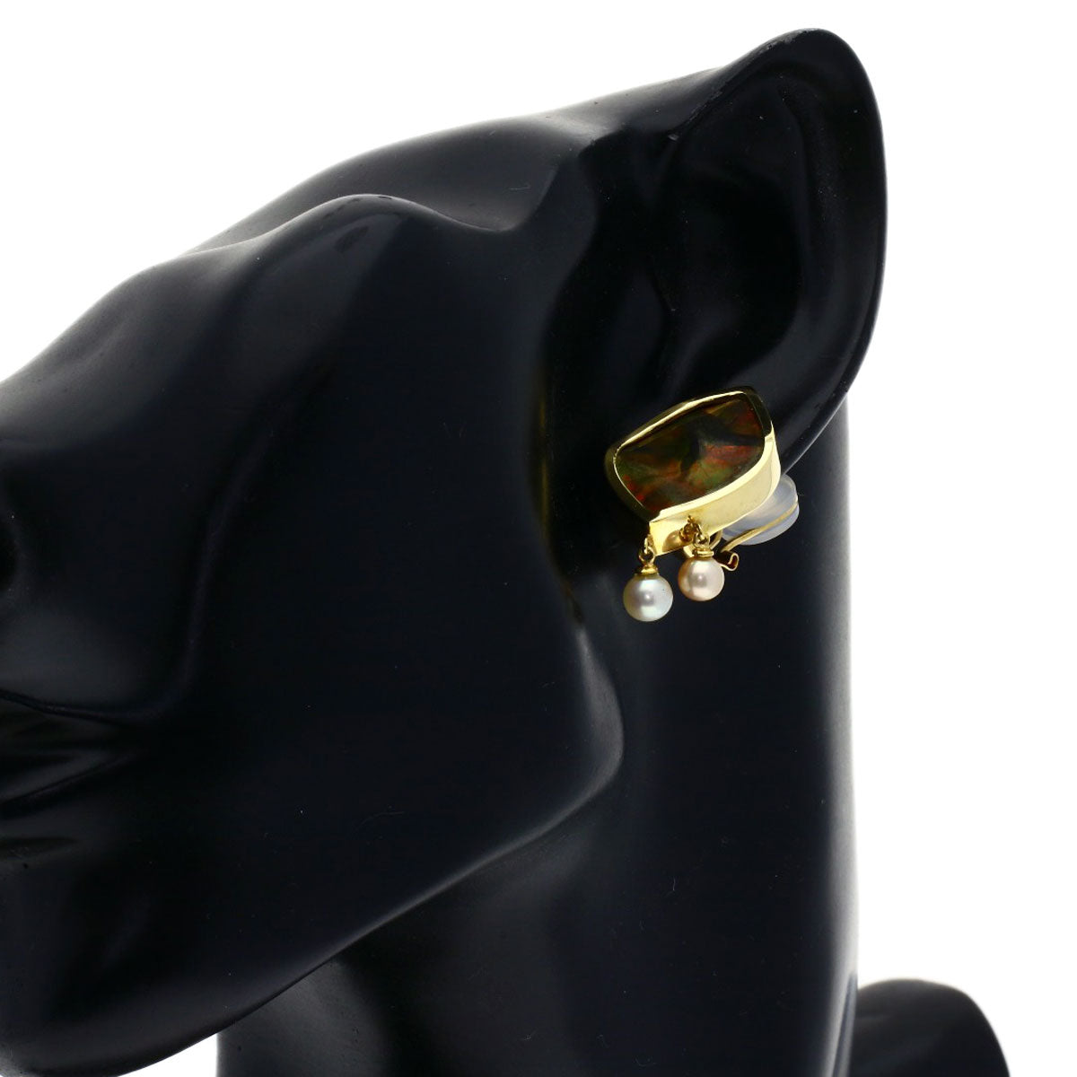 9.236ct Ammolite Pearl Pearl Earring K18 Yellow Gold 11.3g　Ladies