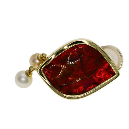 9.236ct Ammolite Pearl Pearl Earring K18 Yellow Gold 11.3g　Ladies