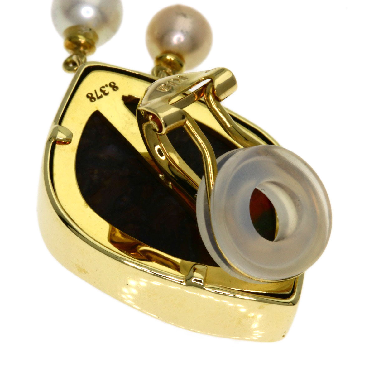 9.236ct Ammolite Pearl Pearl Earring K18 Yellow Gold 11.3g　Ladies