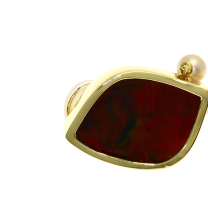 9.236ct Ammolite Pearl Pearl Earring K18 Yellow Gold 11.3g　Ladies