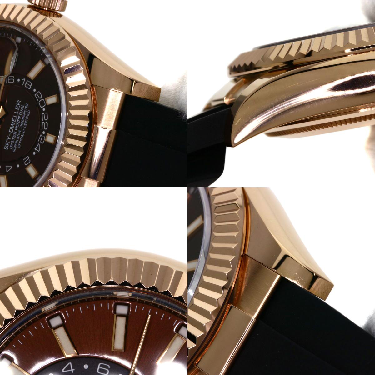 ROLEX Sky-Dweller Chocolate Brown Watches 326235 K18 Pink Gold/Rubber mens