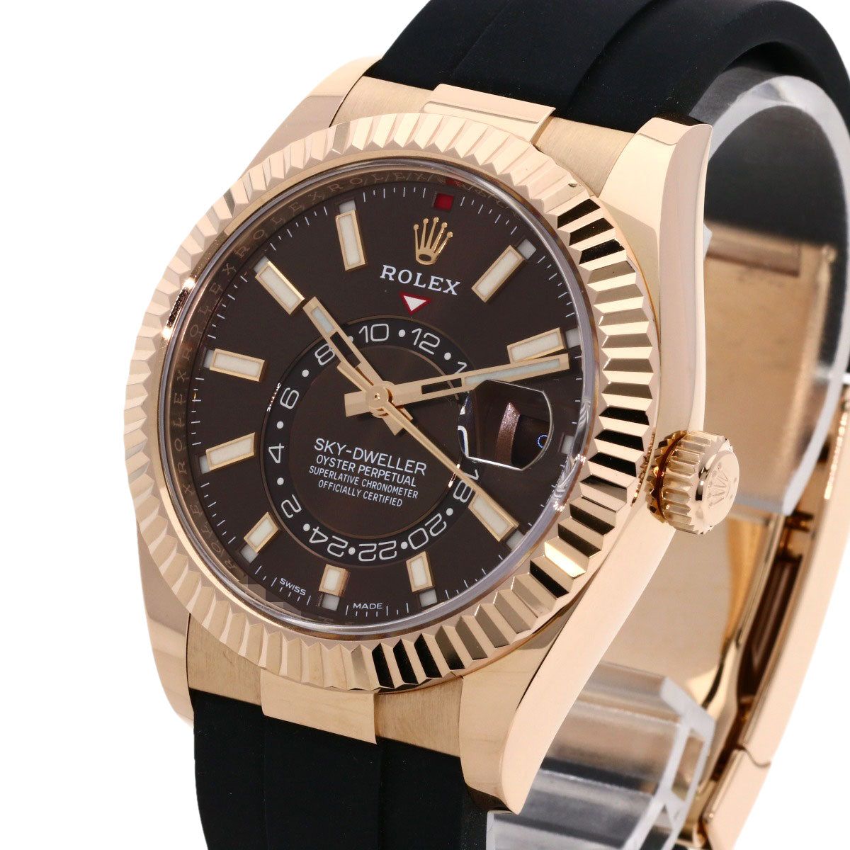 ROLEX Sky-Dweller Chocolate Brown Watches 326235 K18 Pink Gold/Rubber mens