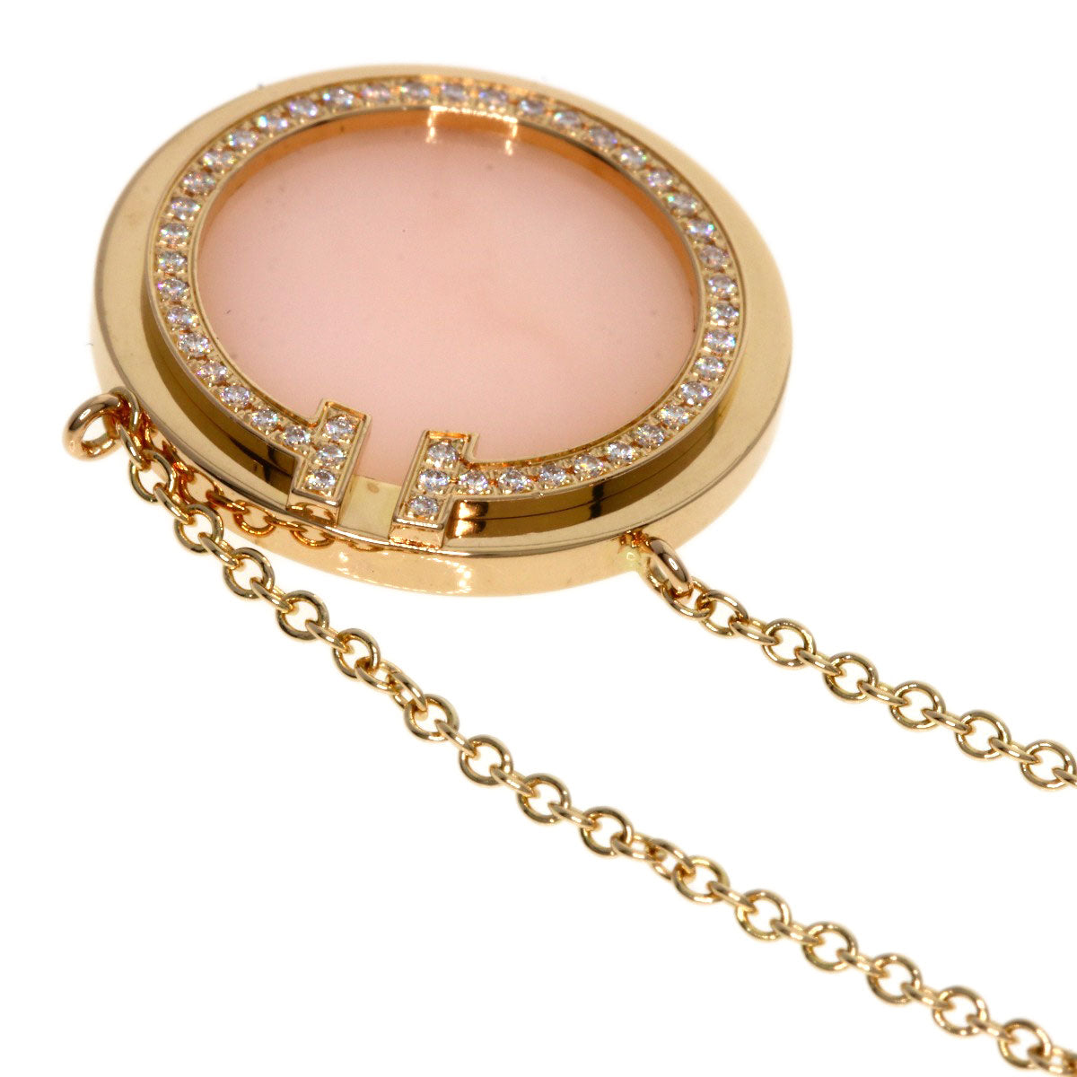 TIFFANY&Co.   Necklace T TWO Diamond Pink Opal Circle K18 Pink Gold Ladies