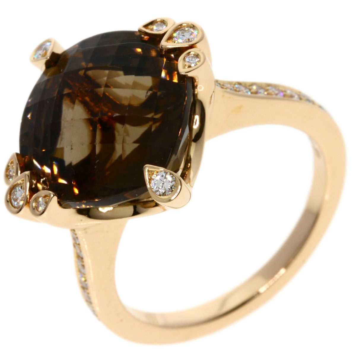 CARTIER Indian Mystery Smoky Quartz Diamond #51 Ring K18 Pink Gold Ladies [Used]