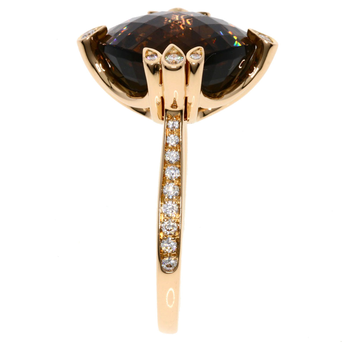 CARTIER Indian Mystery Smoky Quartz Diamond #51 Ring K18 Pink Gold Ladies [Used]