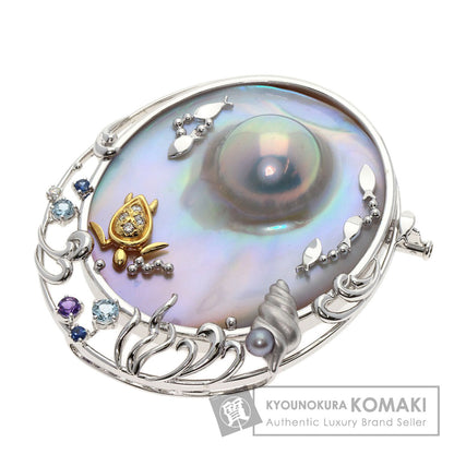 TASAKI Mabe Pearl Pearl Sea Motif Color Stone Brooch K18 White Gold Ladies [Used]