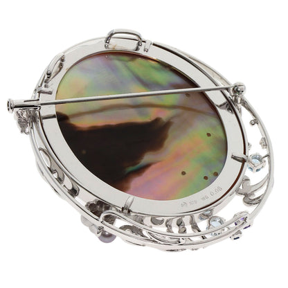 TASAKI Mabe Pearl Pearl Sea Motif Color Stone Brooch K18 White Gold Ladies [Used]