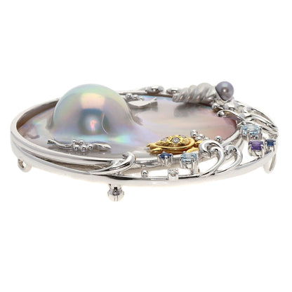TASAKI Mabe Pearl Pearl Sea Motif Color Stone Brooch K18 White Gold Ladies [Used]