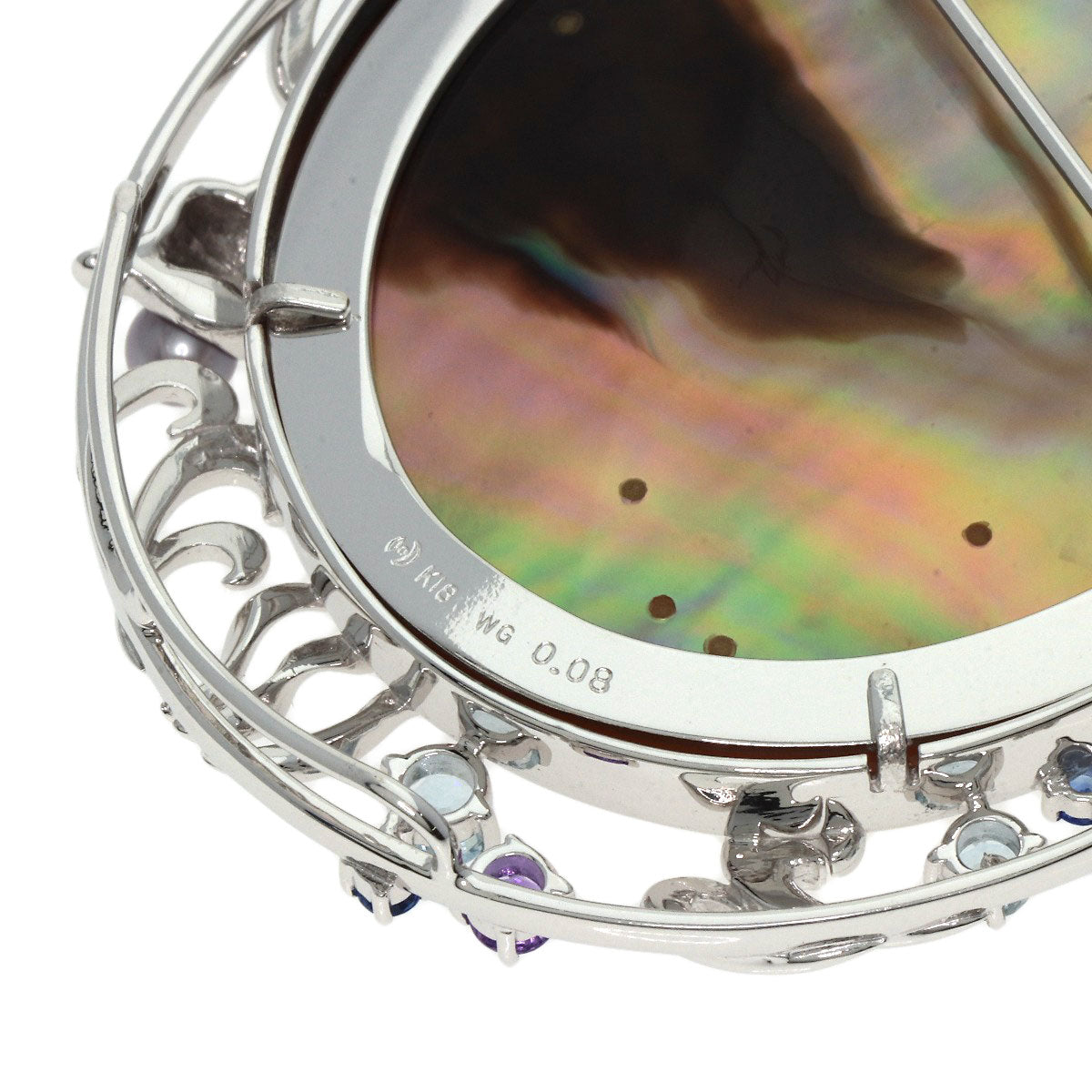 TASAKI Mabe Pearl Pearl Sea Motif Color Stone Brooch K18 White Gold Ladies [Used]