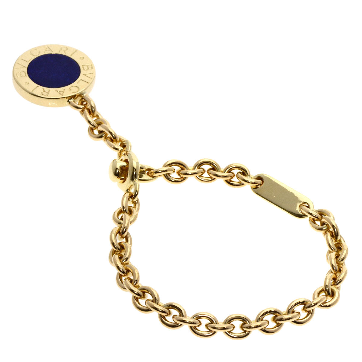 BVLGARI BVLGARI BVLGARI Lapis Lazuli & Azure stone Key Chain key ring K18 Yellow Gold Ladies [Used]