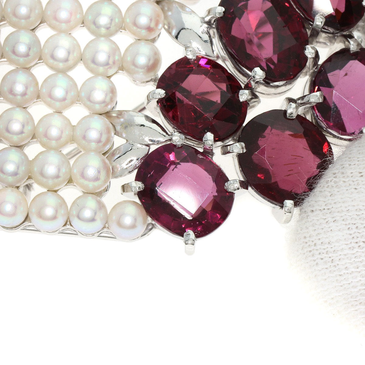 TASAKI Garnet Pearl Pearl Obi Clip Brooch K14 White Gold Ladies [Used]