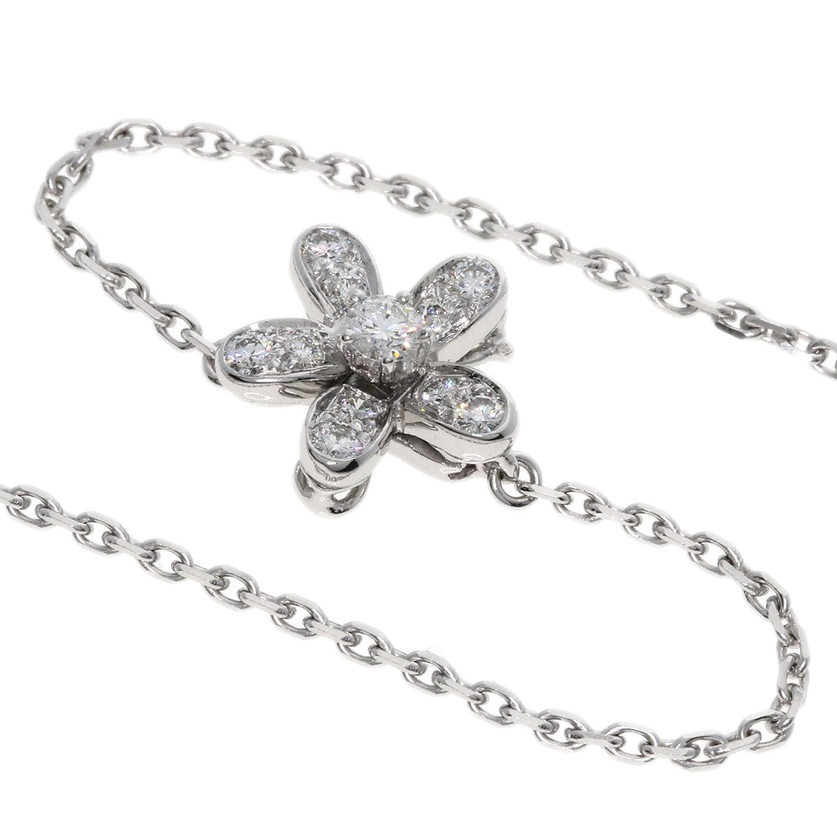 Van Cleef & Arpels Socrates 3 Flower Diamond Necklace K18 White Gold Ladies [Used]