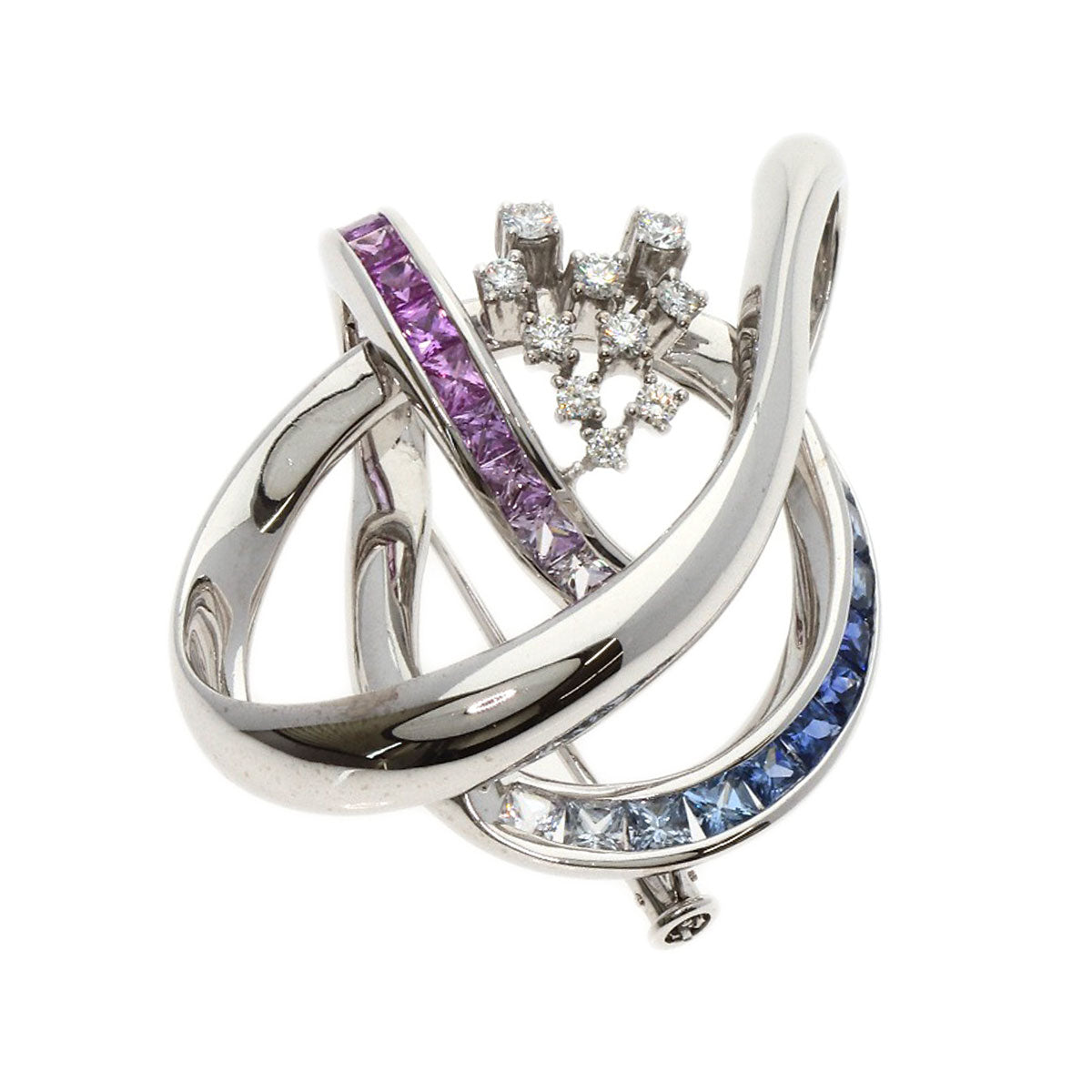 Jeunet Sapphire Diamond Brooch K18 White Gold Ladies [Used]