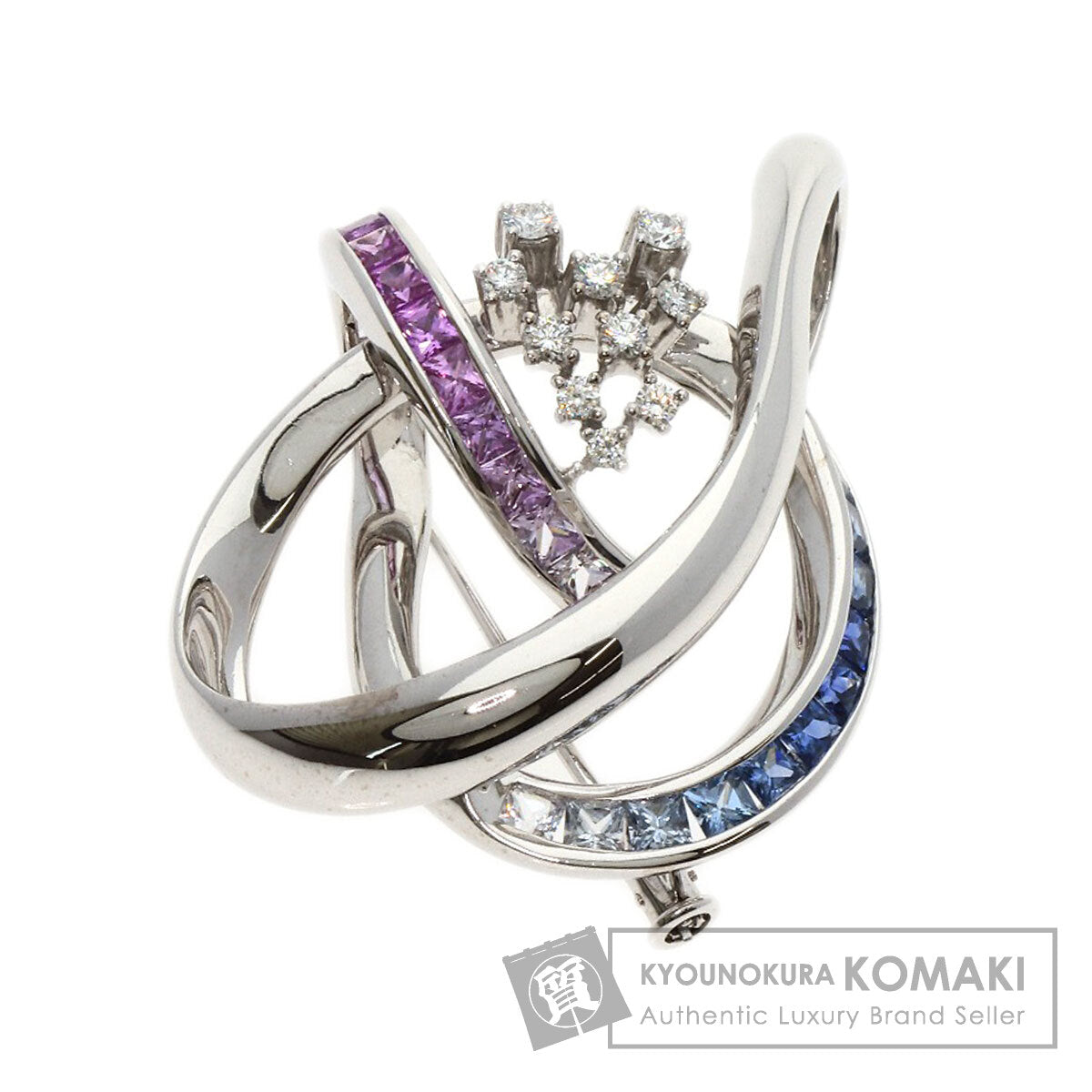 Jeunet Sapphire Diamond Brooch K18 White Gold Ladies [Used]