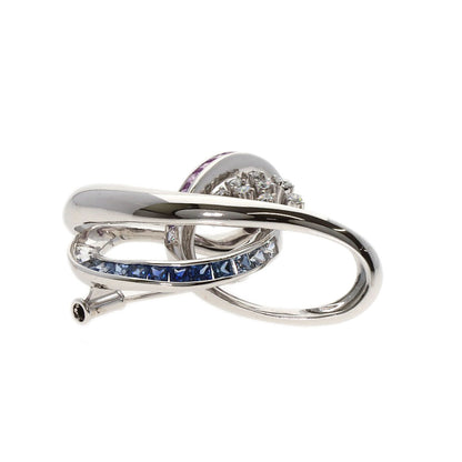 Jeunet Sapphire Diamond Brooch K18 White Gold Ladies [Used]