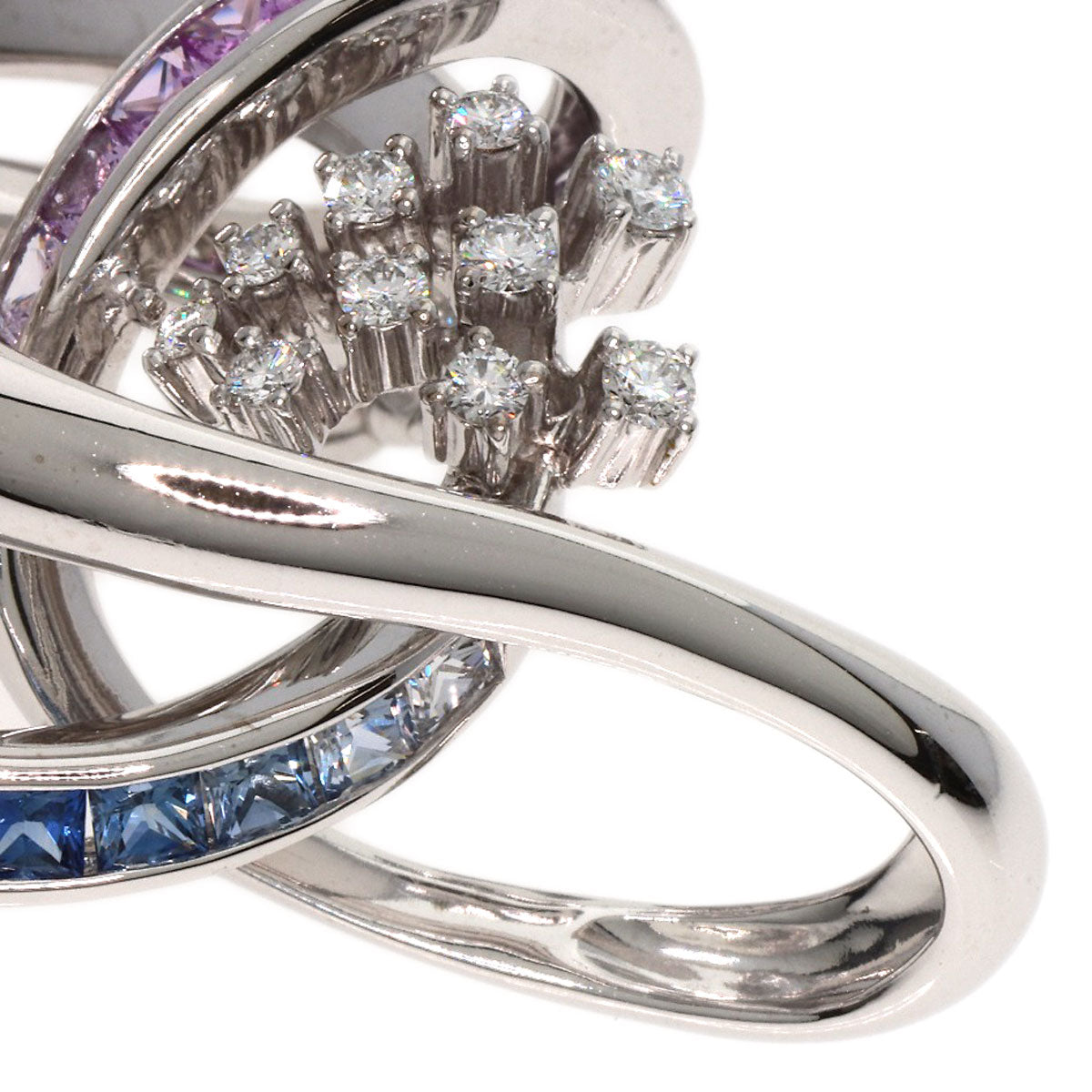 Jeunet Sapphire Diamond Brooch K18 White Gold Ladies [Used]