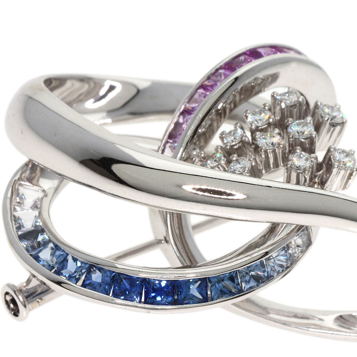 Jeunet Sapphire Diamond Brooch K18 White Gold Ladies [Used]