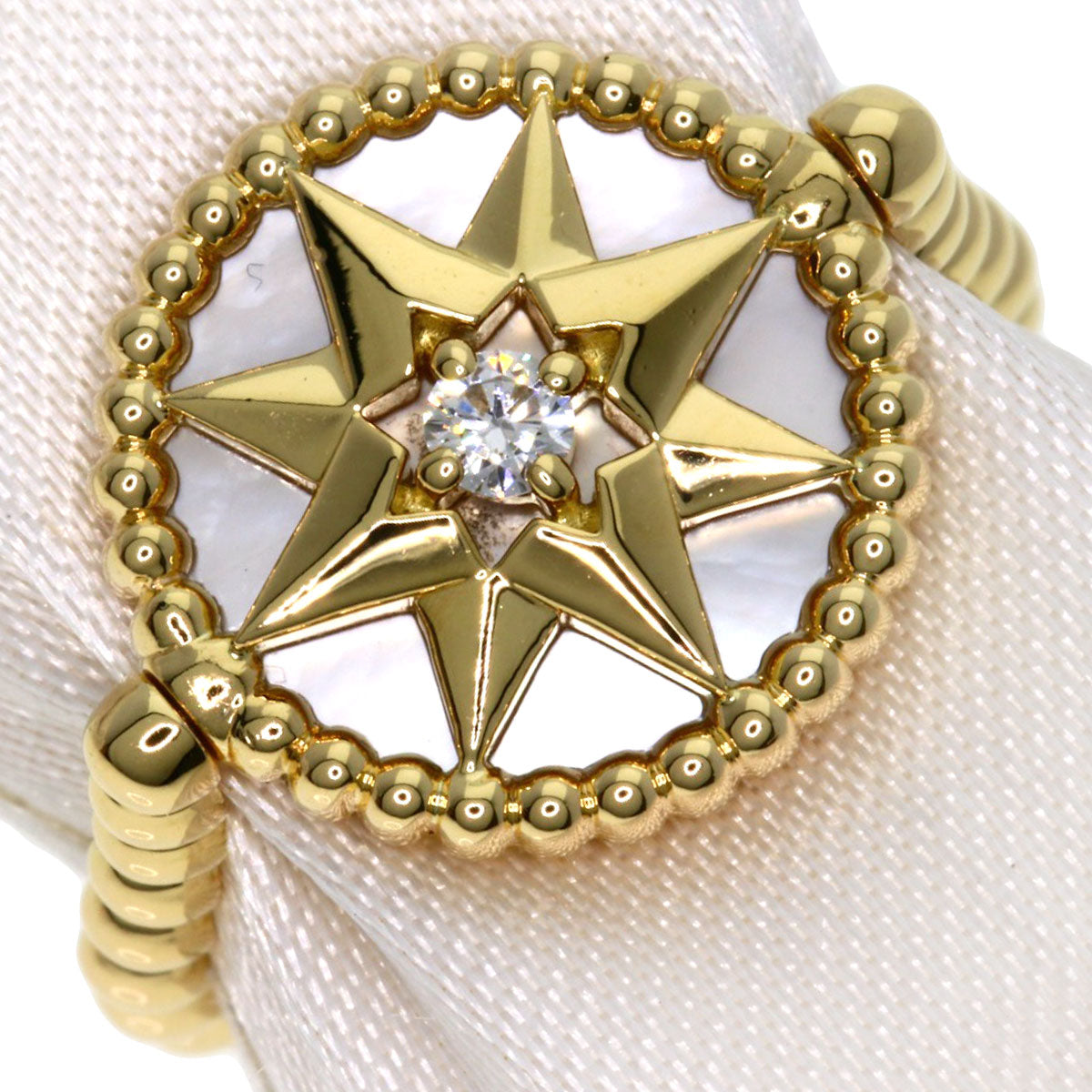 Dior Rose Devane White Shell Diamond #48 Ring K18 Yellow Gold Ladies [Used]