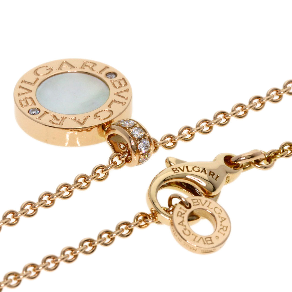 BVLGARI BVLGARI BVLGARI Onyx Shell Diamond Necklace K18 Pink Gold Ladies [Used]
