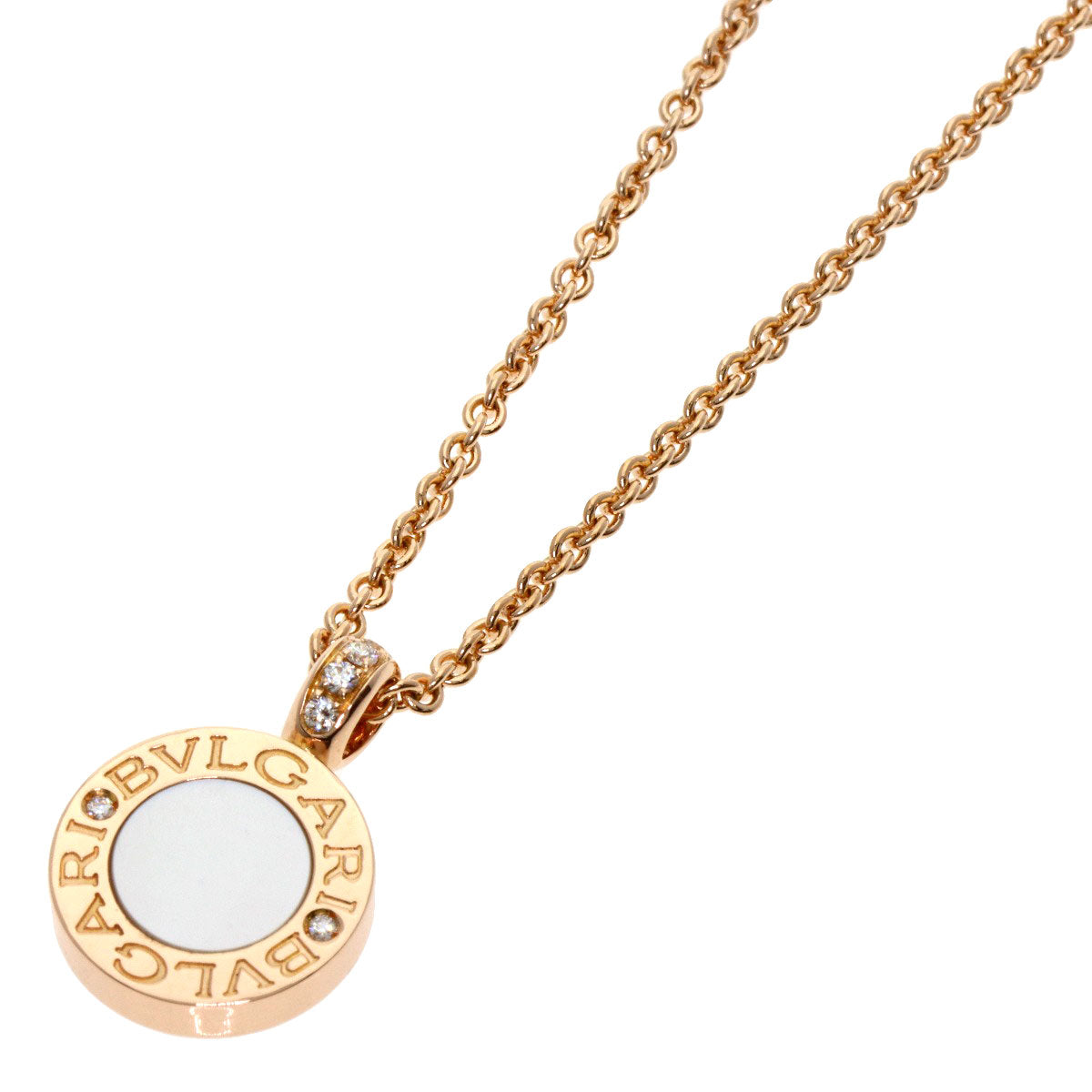 BVLGARI BVLGARI BVLGARI Mother of Pearl Onyx Diamond Necklace K18 Pink Gold Ladies [Used]