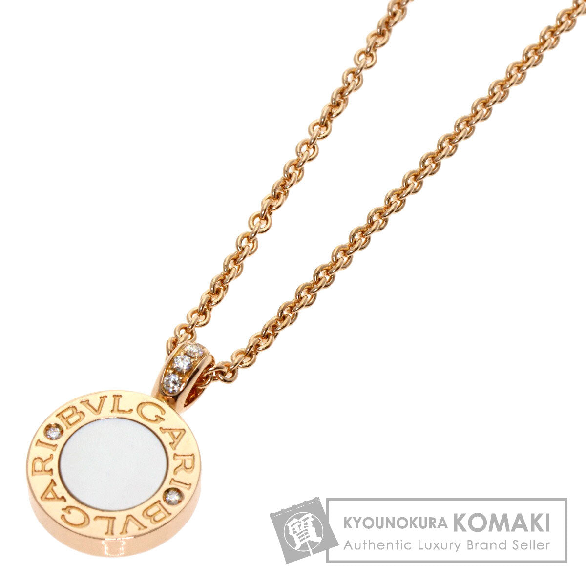 BVLGARI BVLGARI BVLGARI Mother of Pearl Onyx Diamond Necklace K18 Pink Gold Ladies [Used]