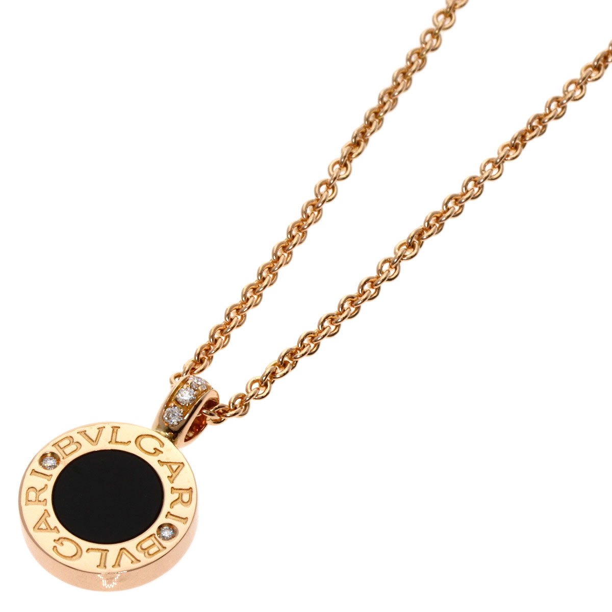 BVLGARI BVLGARI BVLGARI Mother of Pearl Onyx Diamond Necklace K18 Pink Gold Ladies [Used]