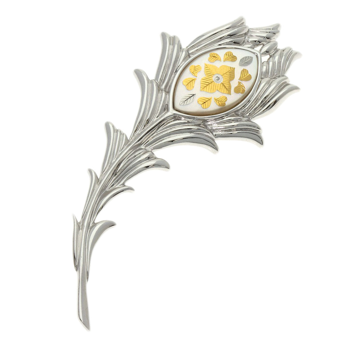 MIKIMOTO Pikwe Feather Brooch K18 White Gold Ladies [Used]