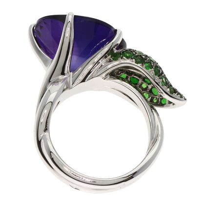 CHANEL Camellia Amethyst Garnet #50 Ring K18 White Gold Ladies [Used]