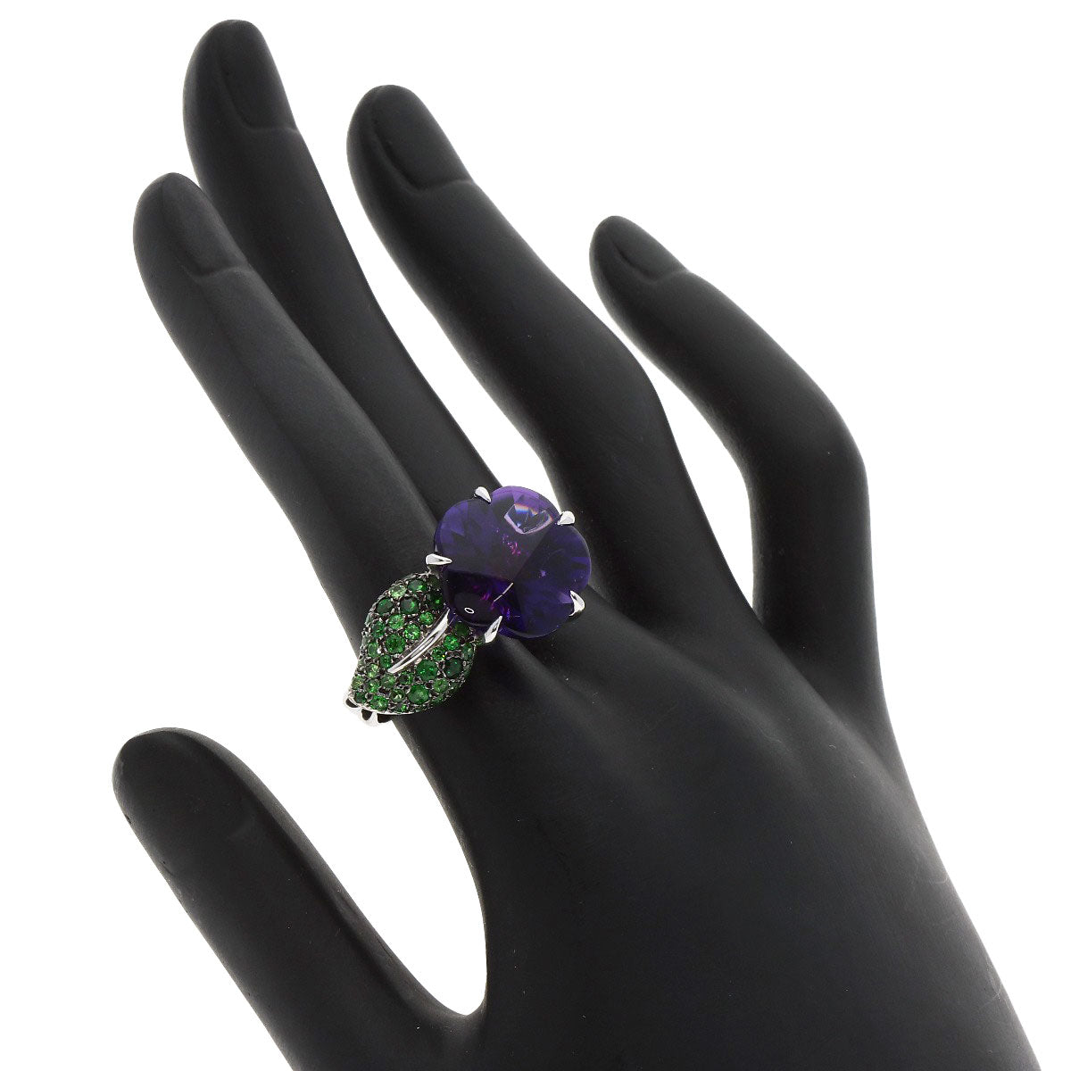 CHANEL Camellia Amethyst Garnet #50 Ring K18 White Gold Ladies [Used]