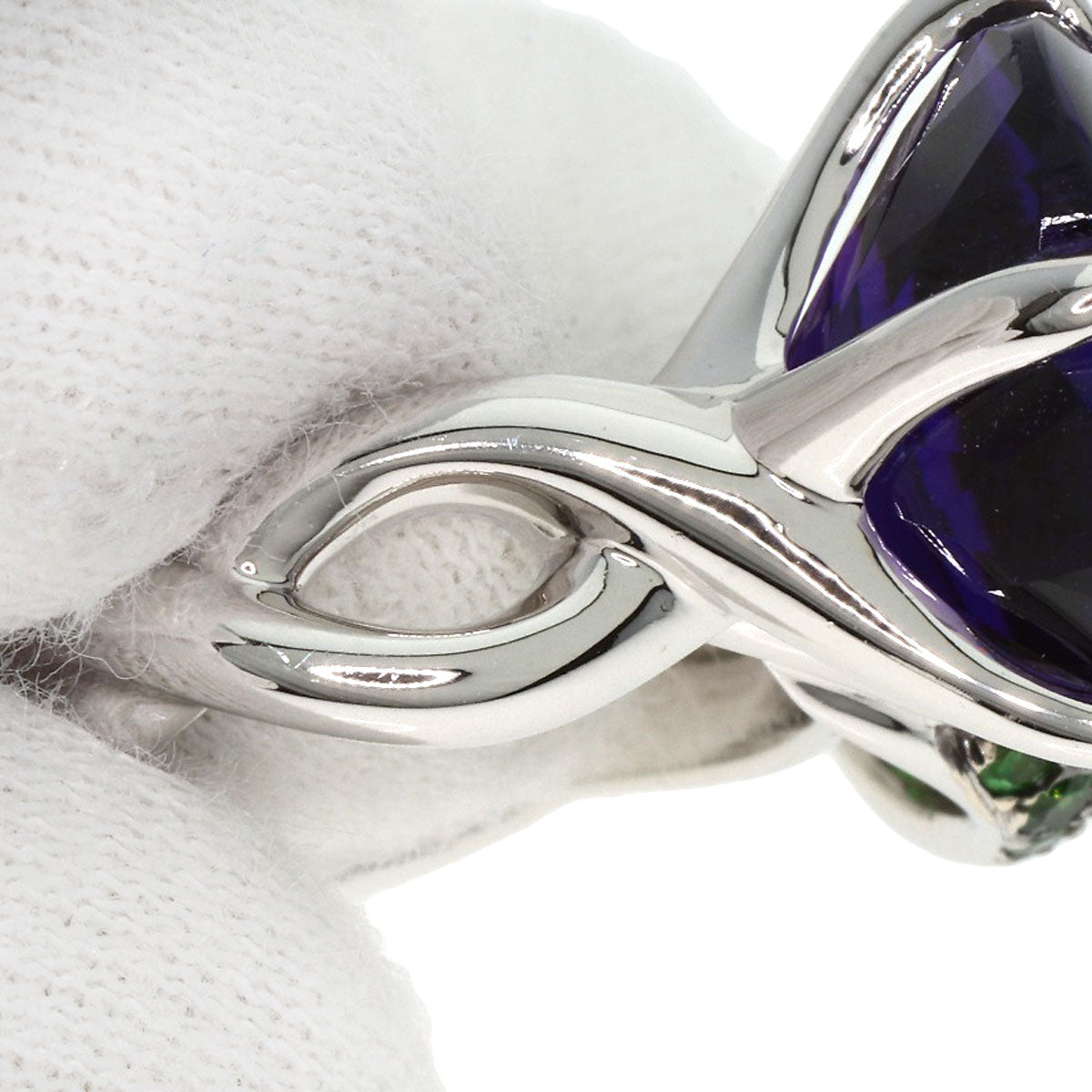 CHANEL Camellia Amethyst Garnet #50 Ring K18 White Gold Ladies [Used]