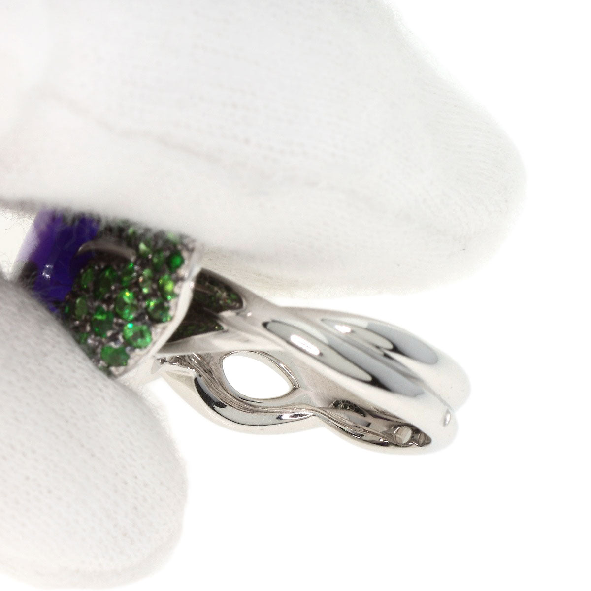 CHANEL Camellia Amethyst Garnet #50 Ring K18 White Gold Ladies [Used]