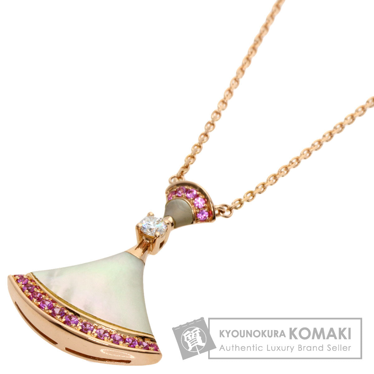 BVLGARI Diva Dream Shell Pink Sapphire 1P Diamond Necklace K18 Pink Gold Ladies [Used]