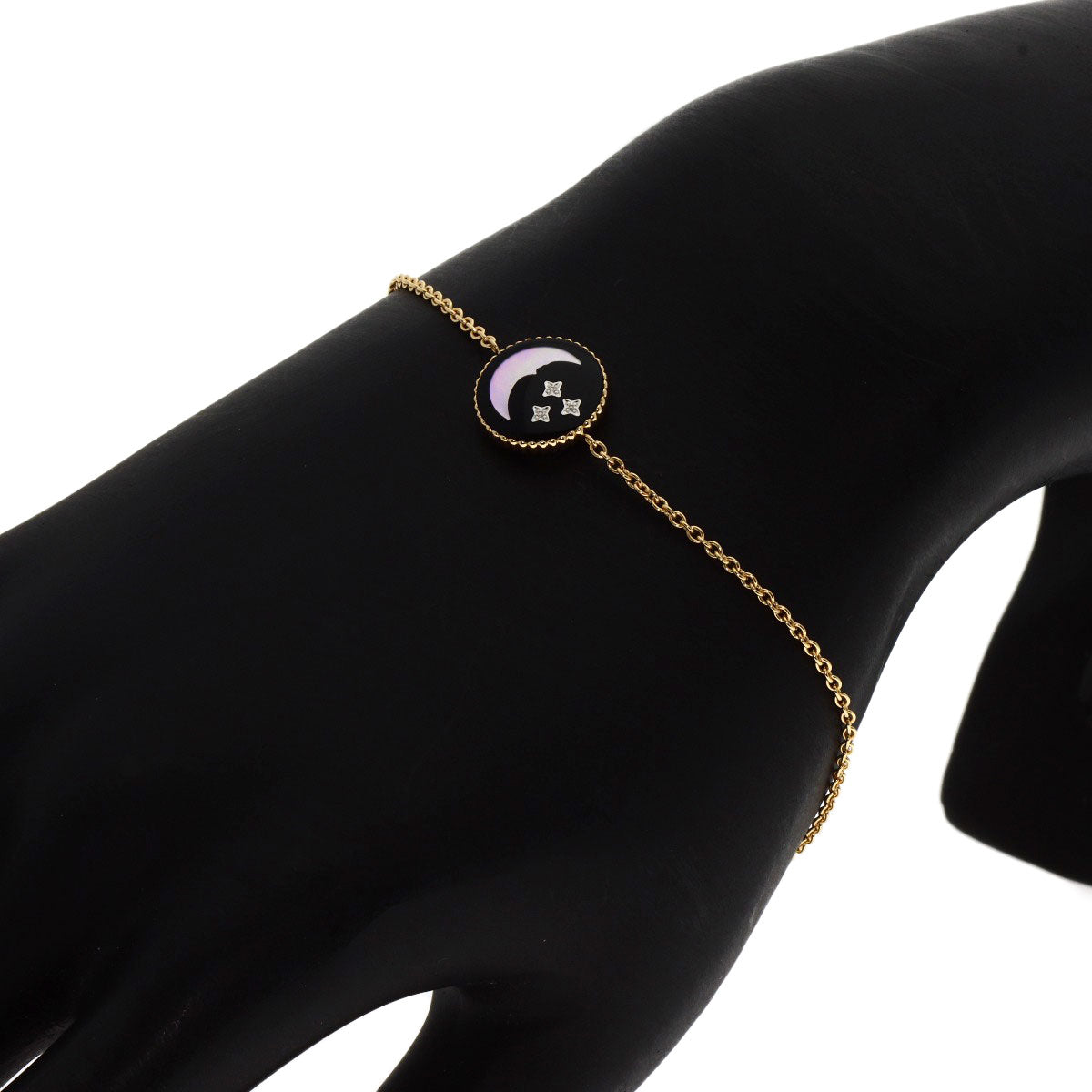 Dior Rose Devane Celeste Shell Onyx 1P Diamond Bracelet K18 Yellow Gold Ladies [Used]