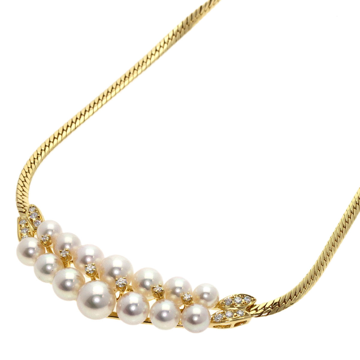 MIKIMOTO Akoya Pearl Pearl Diamond Necklace K18 Yellow Gold Ladies [Used]