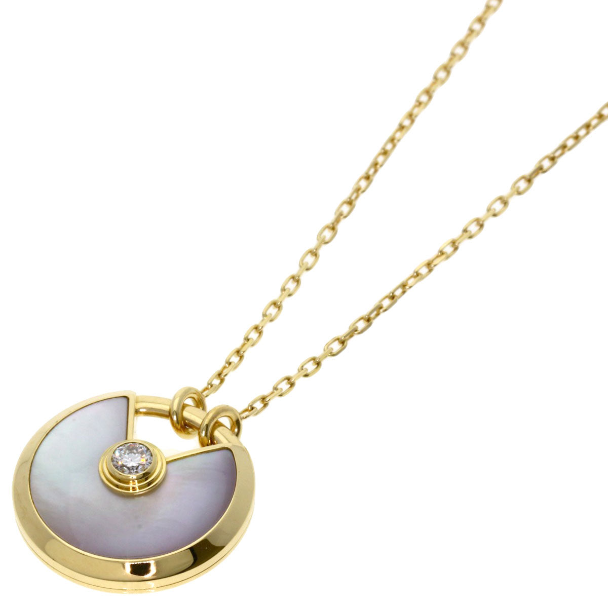 CARTIER Amulet Small White Shell Diamond Necklace K18 Yellow Gold Ladies [Used]