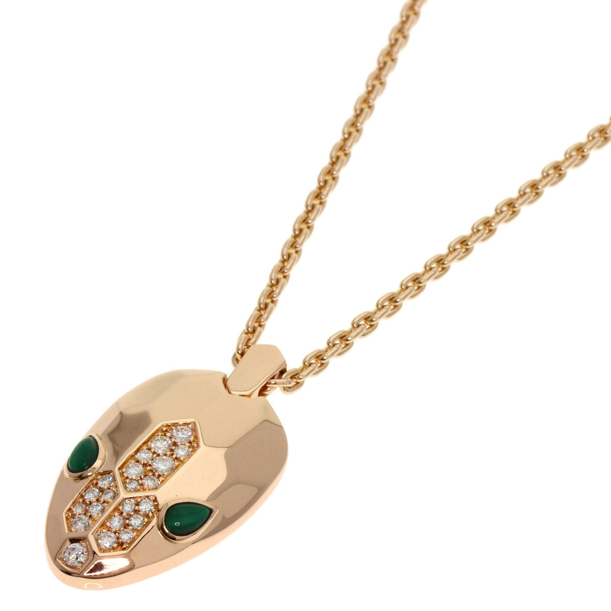 BVLGARI   Necklace Serpenti Malachite Diamond K18 Pink Gold Ladies
