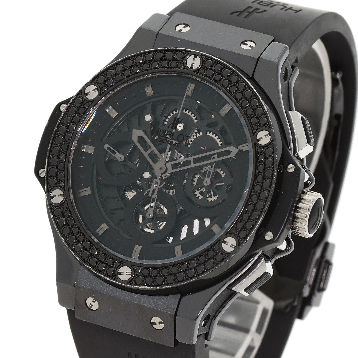 HUBLOT Aeroban All Black Chronograph Black Diamond Bezel Watches 310.CV.1110.RX.1110 Ceramic/Rubber mens