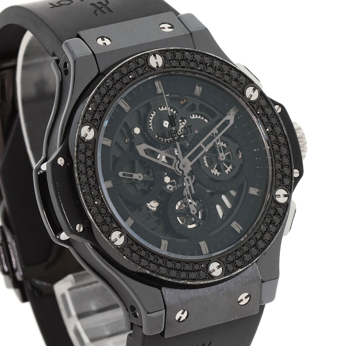 HUBLOT Aeroban All Black Chronograph Black Diamond Bezel Watches 310.CV.1110.RX.1110 Ceramic/Rubber mens