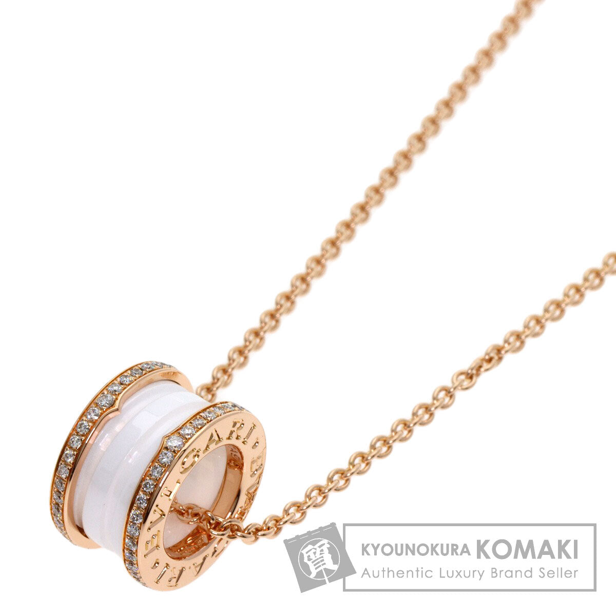 BVLGARI B.zero1 White Ceramic Diamond Necklace K18 Pink Gold Ladies [Used]