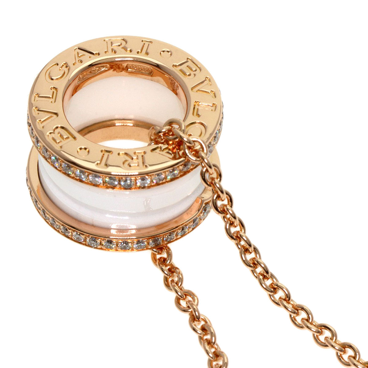 BVLGARI B.zero1 White Ceramic Diamond Necklace K18 Pink Gold Ladies [Used]